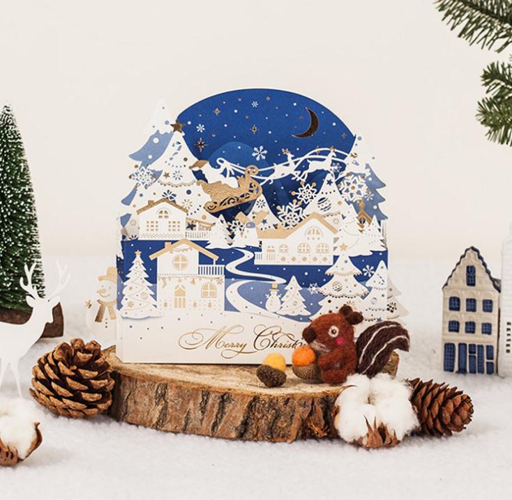 12 buste e buste Cartoline dauguri di buon Natale Biglietti di ringraziamento allingrosso Cartoline per le vacanze per Natale Regalo di compleanno per le vacanze di Capodanno Cartoline di Natale 3D