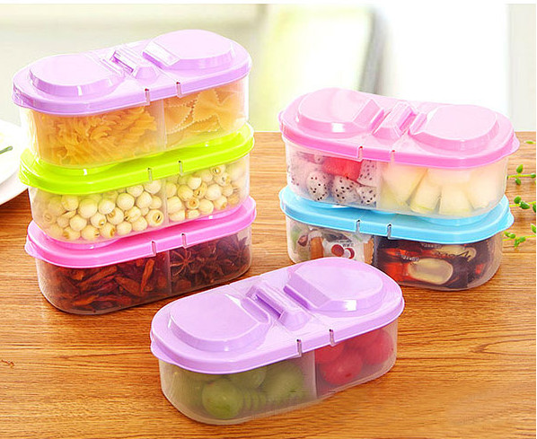 

Plastic Fruit Storage Box 2 Lattices Sealed Crisper Grains Tank Kitchen Sorting Food Container Box HG99, Pink