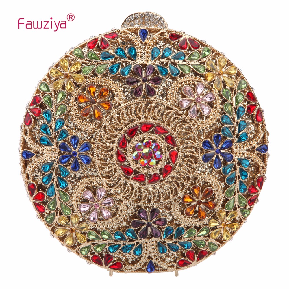 

Fawziya Round Flower Purses For Women Crystal Evening Clutch Bag, Gold