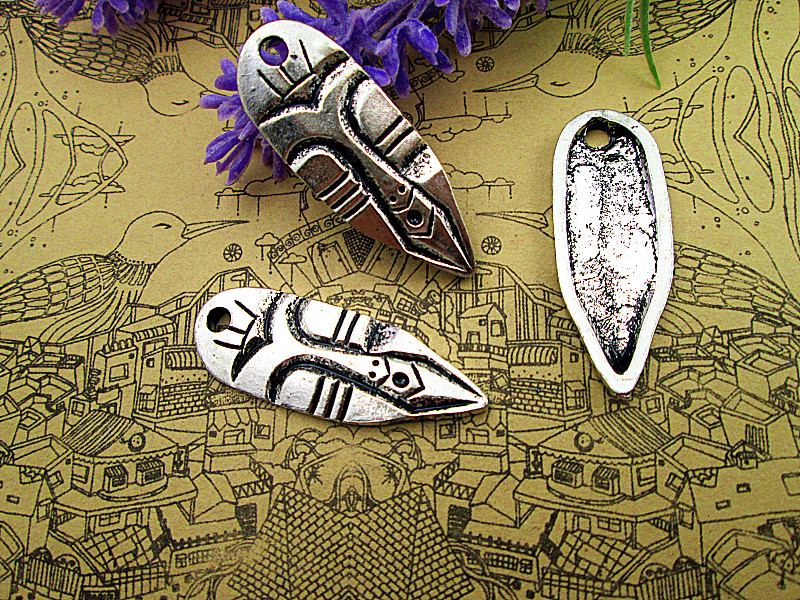 

24pcs African Mask Charms African Mask Charms Pendants Antiqued Silver Tone 15x40mm