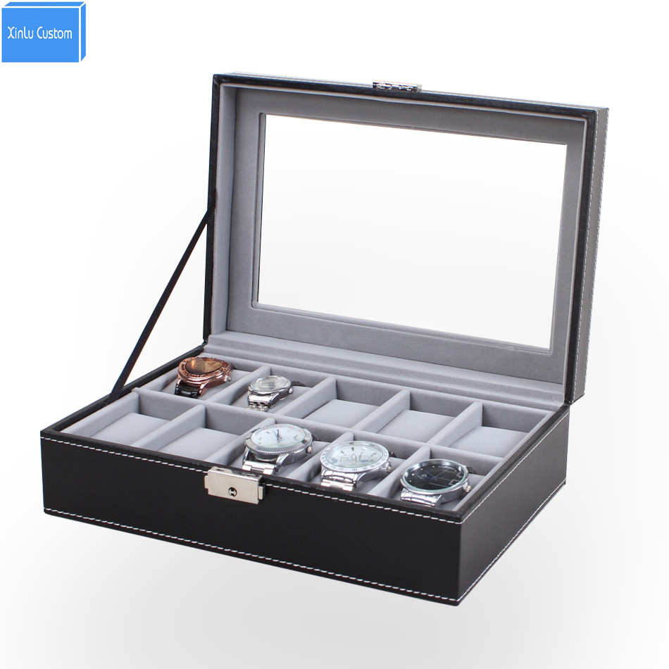 Luxury Senior 10 machines à sous Affichage en cuir Watchbox Gray Velvet Case Organizer Boîtes, Boîtes de montre Boîtes d'affichage Boîtes d'affic