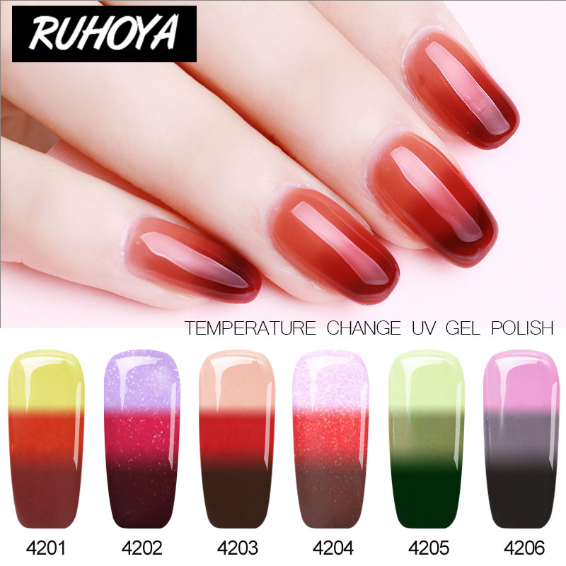 

Ruhoya UV Gel Nail Varnish Lacquer Temperature Change Color Gel Varnish Hot Sale Lucky UV LED Chameleon Thermo Nail Polish, 4211