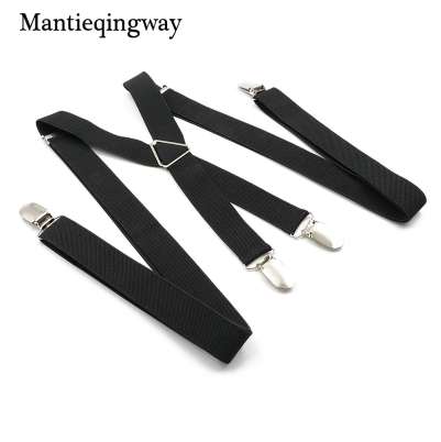 

Black Suspenders for Mens 4 clips Strap Solid Color Adjustable Slim Braces Women Belt Strap
