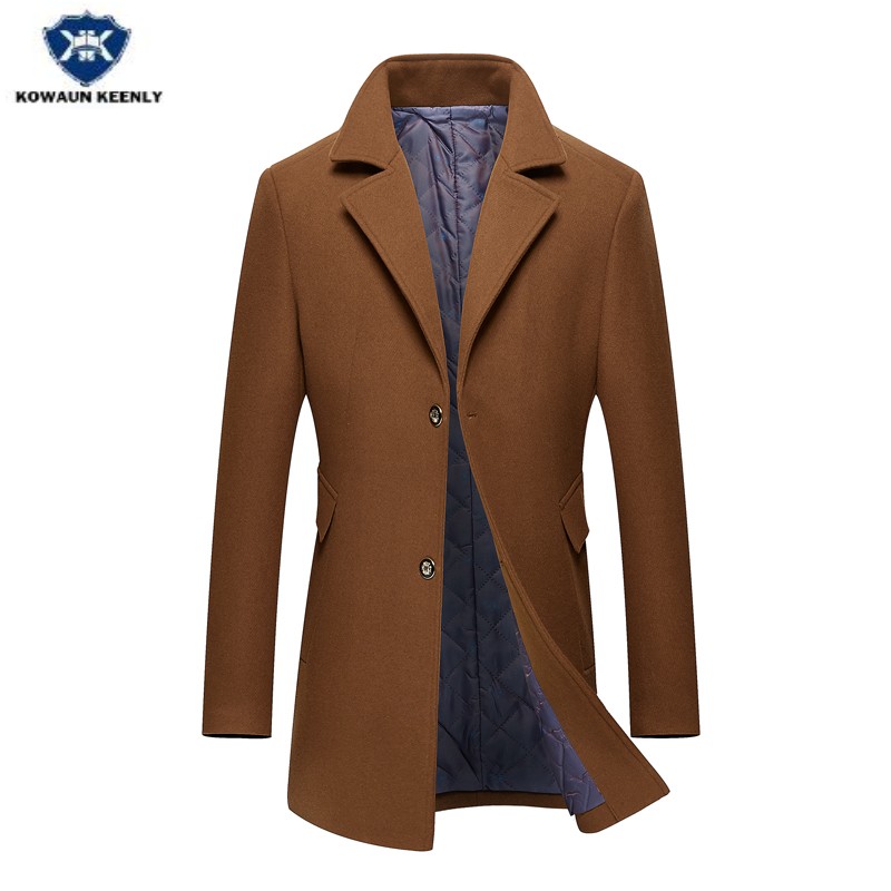 Kowaunkeenly 2018 new winter high quality men's Solid Color wool coats,Business Casual Thicken 50% Wool trench coats men,M-3XL.