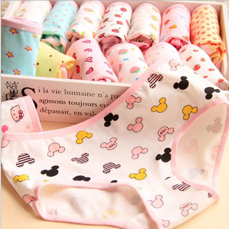 6pcs / lot sexy rose rose cerise coton coton femmes sous-vêtements filles filles de haute qualité filles dessin animé culotte imprimante