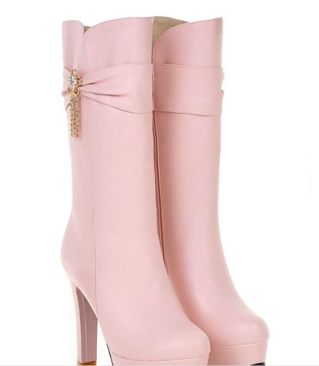 Livraison gratuite coréen bowknot imperméable à l'eau de table à talons hauts bottes de longueur moyenne grossier talon hiver 2018 nouveau style