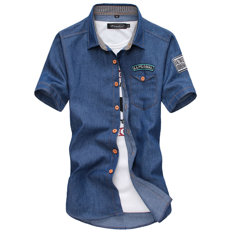 

Teen Mens Short Sleeve Shirts Summer Blue with Grey Single-breasted Shirt Male Slim Design S-5XL Size, Gray