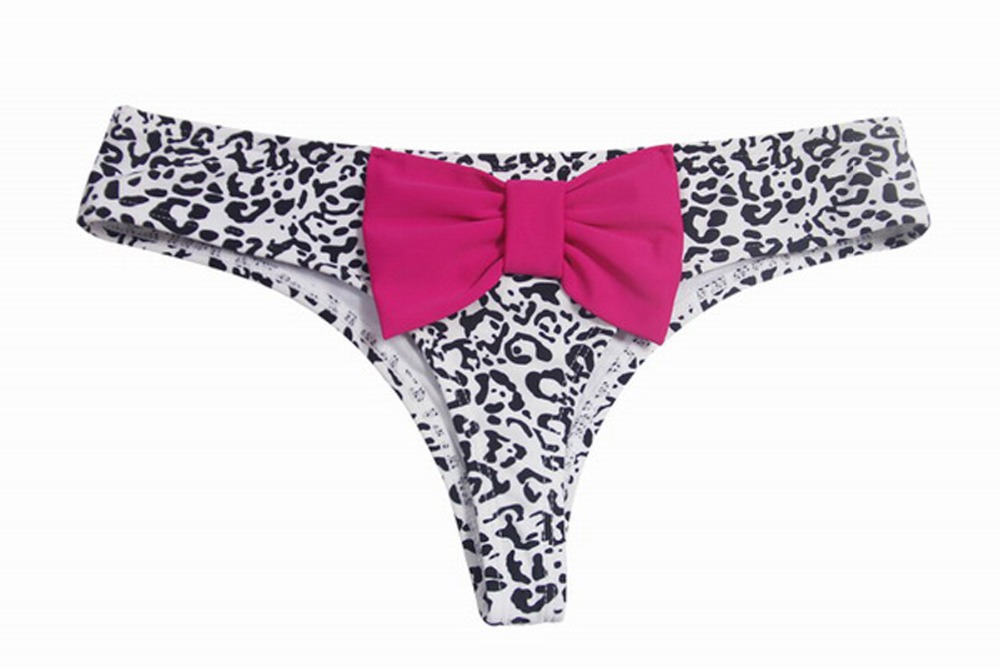 

Sexy White Black Leopard Bow Thong Separates Swimsuit 2017 Women Swimwear Bandage Bathing Suit Brazilian Tanga Bikini Bottom, Style 14