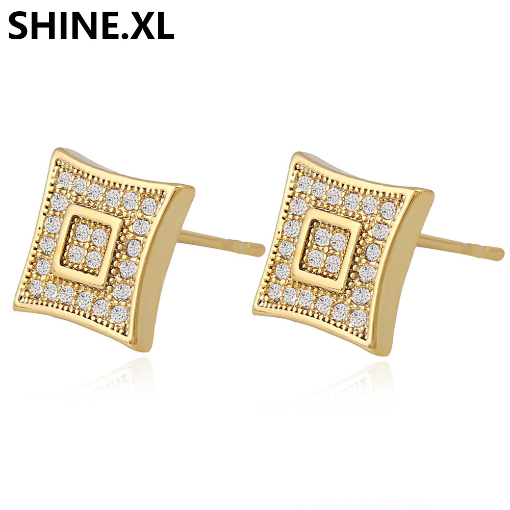 

Hip Hop Square Men's Neutral Stud Earrings Micro-Zircon Temperament Earrings for Women Mother Day Gift Idea