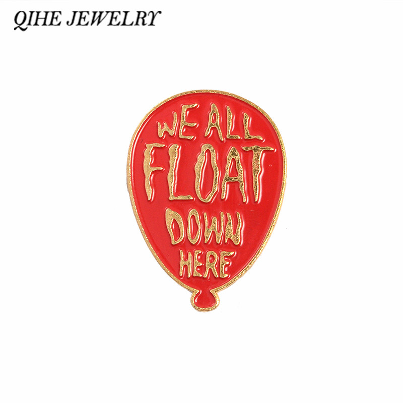 

QIHE JEWELRY Balloon pins Pennywise We all float down here Stephen King's IT movie Enamel pins Badges Lapel