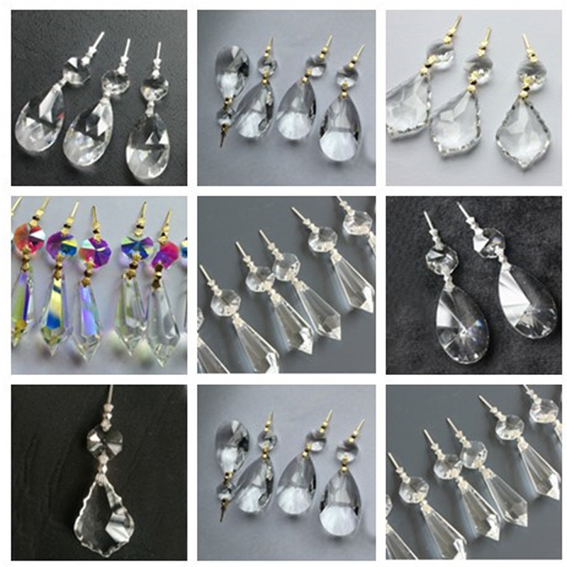 

50PCS/LOT Clear Crystal Chandelier Lamp Prisms Parts Rainbow Suncatcher Hanging Drops Pendants with Octagon Beads 38mm