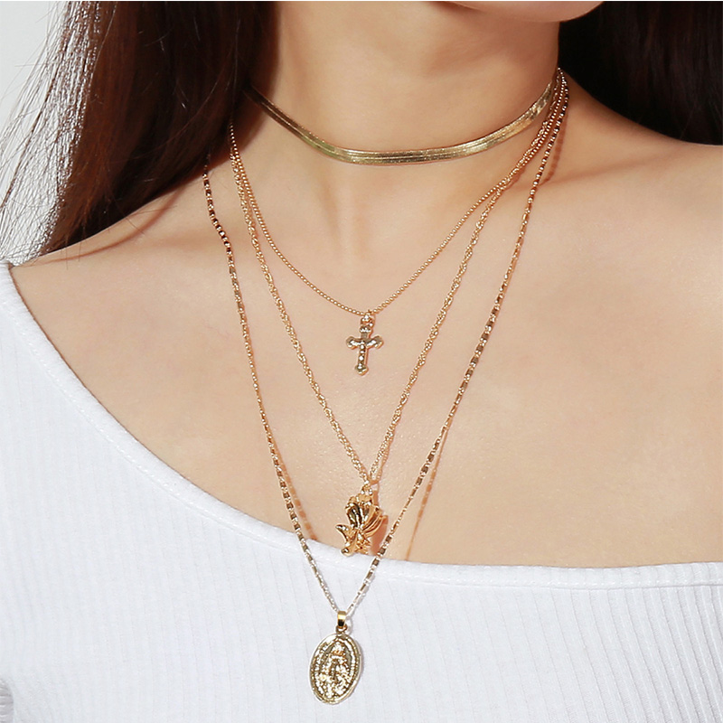 

Cross Madonna Pendant Necklaces Long Multi Layer Snake Chain Necklaces For Women Sexy Jewelry Collar Choker Necklaces Crucifix Accessories