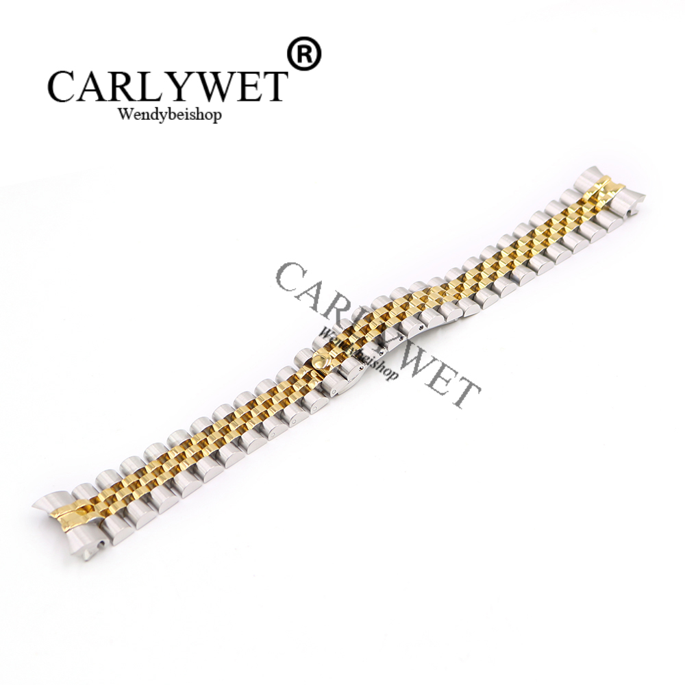

CARLYWET 20mm Wholesale Stainless Steel Jubilee Two Tone Gold Solid Screw Links Wrist Watch Strap Bracelet With Curved End