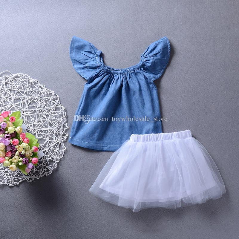 tutu jupe robe costume set Bébé fille été fleur en dentelle vêtements denim gilet