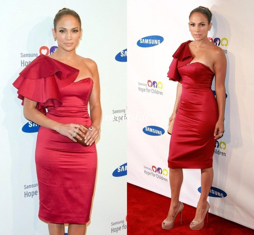 

Celebrity red carpet evening gowns tiered one capped sleeve cocktail party dresses zipper back knee length short prom dress, Gold