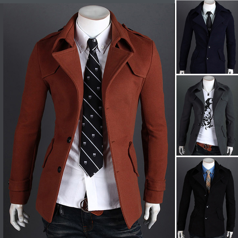 

Wholesale 2014 new winter men's casual high-grade woolen coat lapel badges single breasted jacket, Black