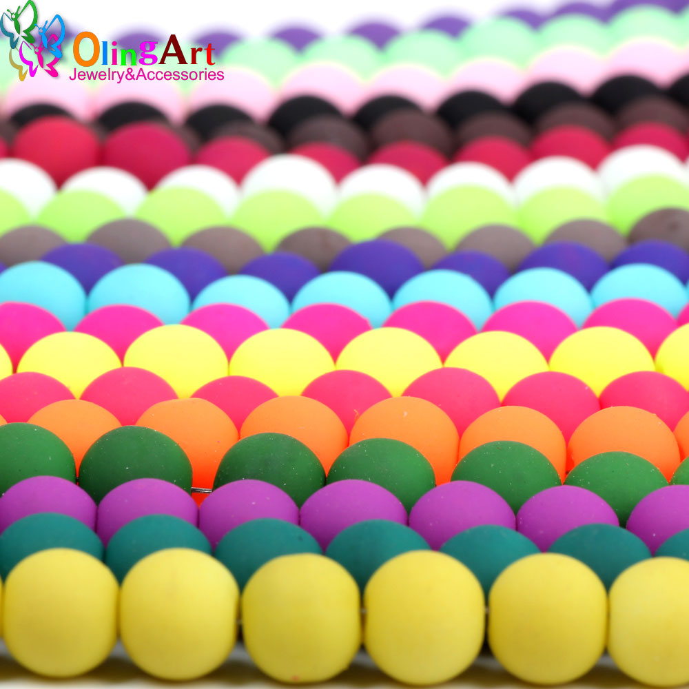 

OlingArt Rubber Glass Beads High quality 100PCS 8mm Candy Color Neon Matte Loose Beads Handmade jewelry making bracelet DIY
