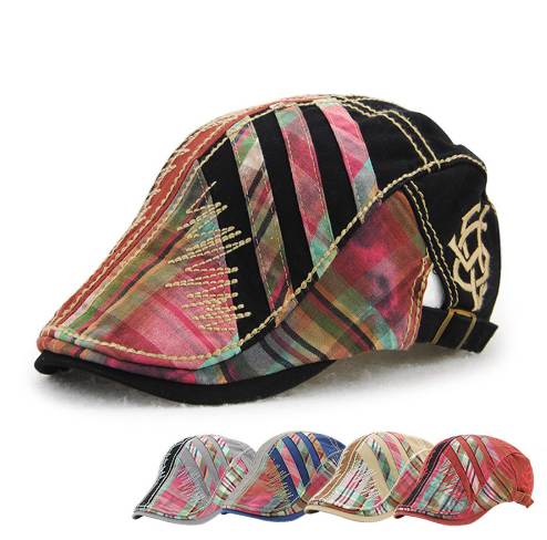 

Unisex Fashion Patchwork Newsboy Beret Cap Men Women Casual Cotton Ivy Cabbie Cap Duckbill Visor Golf Peaked Hat, Other