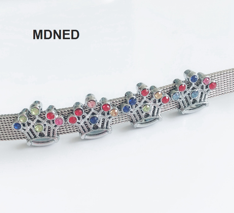 

20pcs DIY accessory, 15*13MM Full Colorful Rhienstone Crown Slide Charm Bead DIY 8MM Dog Cat Collar Wristband, Bronze;silver
