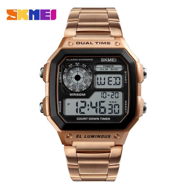

SKMEI Trend square rose gold watch women men couple electronic watch, Silver