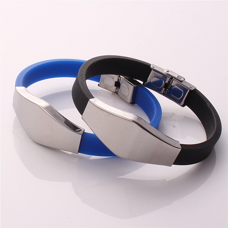 

Men Women Lovers Cool Stainless Steel Tag Glow Silicone Bracelet 20PCS Wholesale