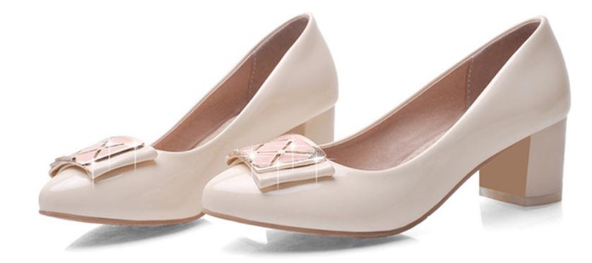 

Free send 2018 autumn new style round head Middle heel Korean Coarse heel Shallow mouth women's shoes, Pink