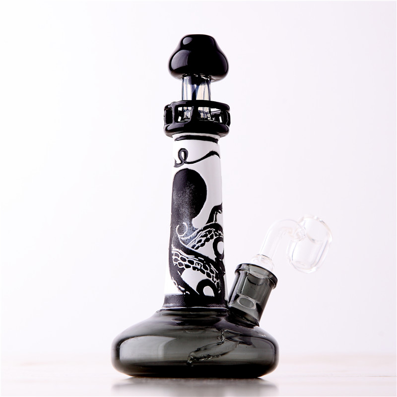 Glass Water Bong Octopus 14.4mm Female Joint Lighthouse Shape Hookah Borocilicate Dab Rig Pipe-image-776019366