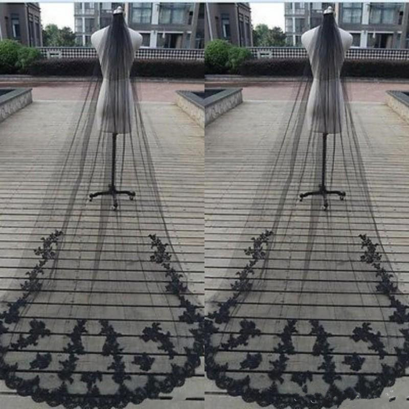 Charming Black Wedding Veils 2019 New Style One Layer Lace Appliqued Soft Tulle Bridal Accessories Wedding Veil with Comb