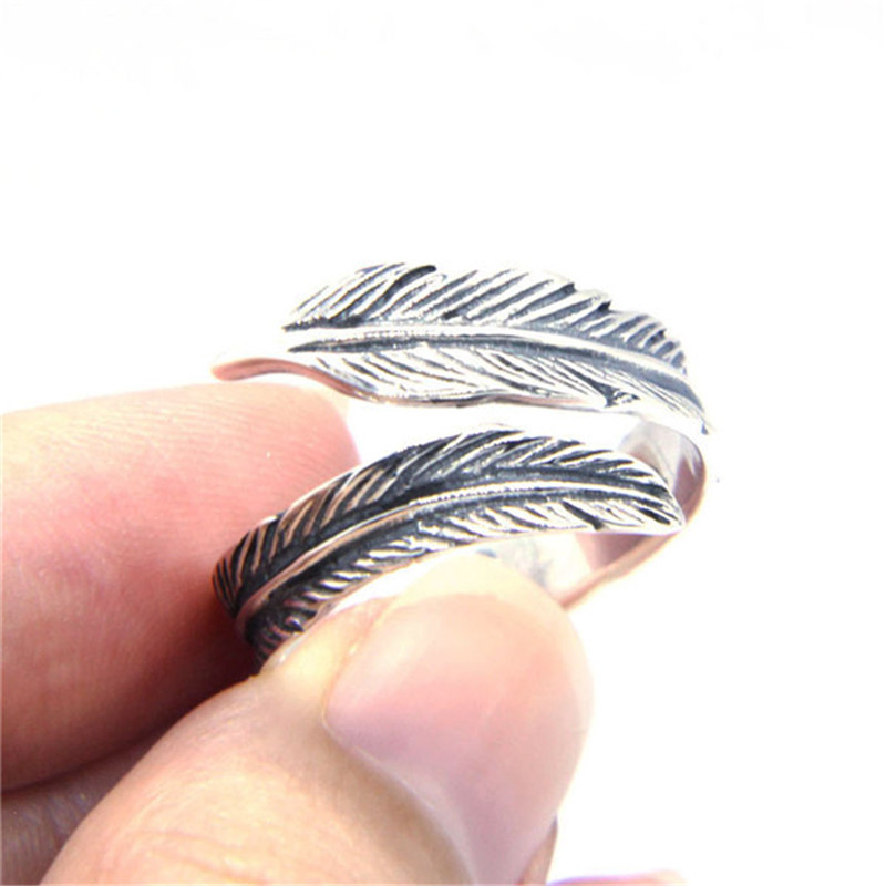 SOLID STERLING SILVER FEATHER FINGER RING ADJUSTABLE SIZE