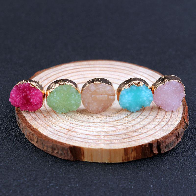 

Fashion 12mm imitate Drusy Druzy Earrings Gold Plated Candy Gemstone Imitation Natural Stone Stud Earrings for Women Lady Jewelry, Golden;silver