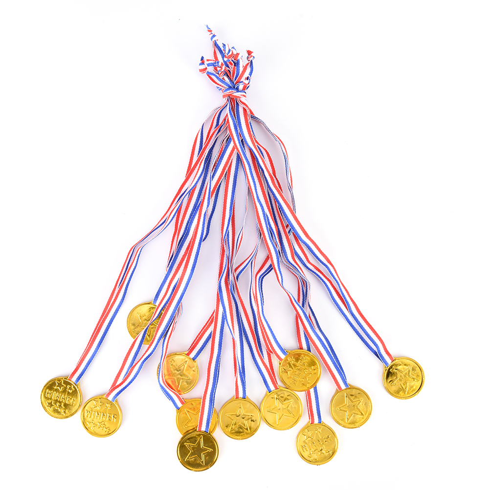 

12pcs Children Gold Plastic Winners Medals Sports Day Party Bag Prize Awards Toys For party decor