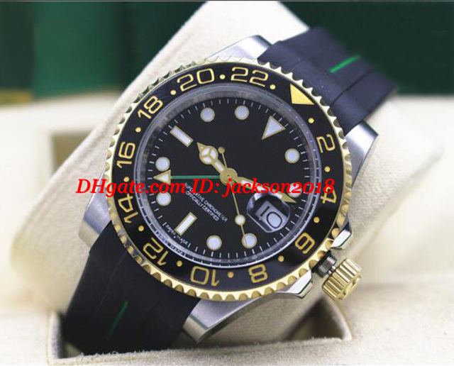 

2 style luxury 40mm 18k rubber bracelet ii ceramic black bezel black dial # 116718 automatic mechanical men watches new arriva, Slivery;brown