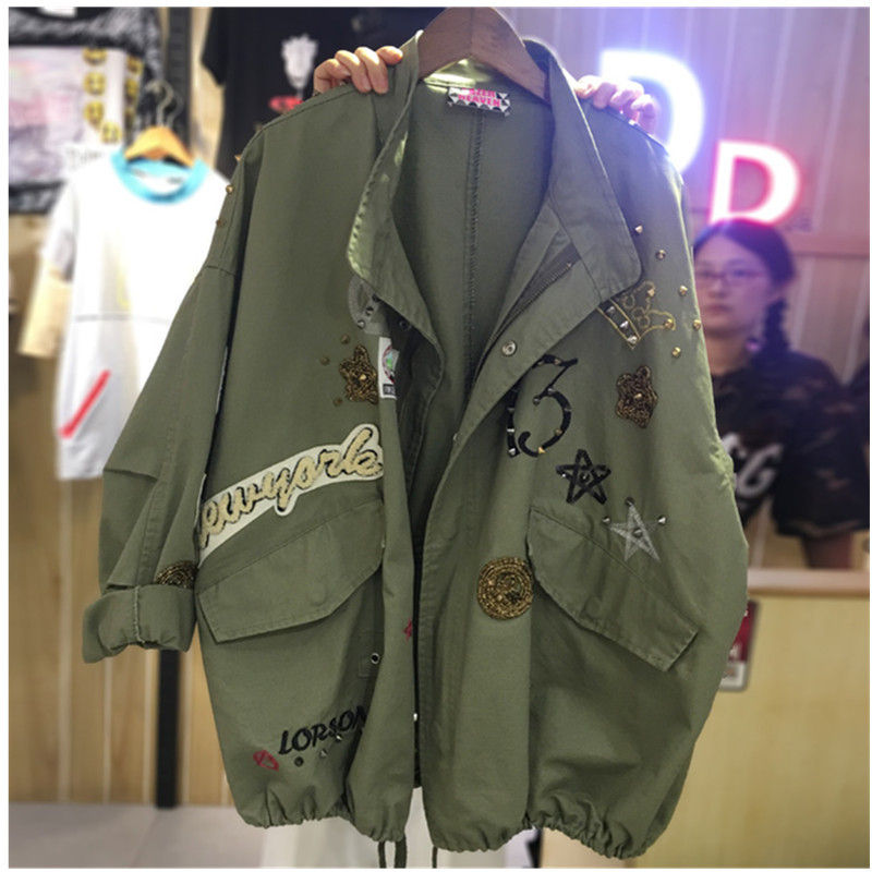 Long Sleeve Oversized Jeans Jacket Women Loose embroidery Basic Jacket Coat Female Jeans Coat Casual Girls Outwear S18101203