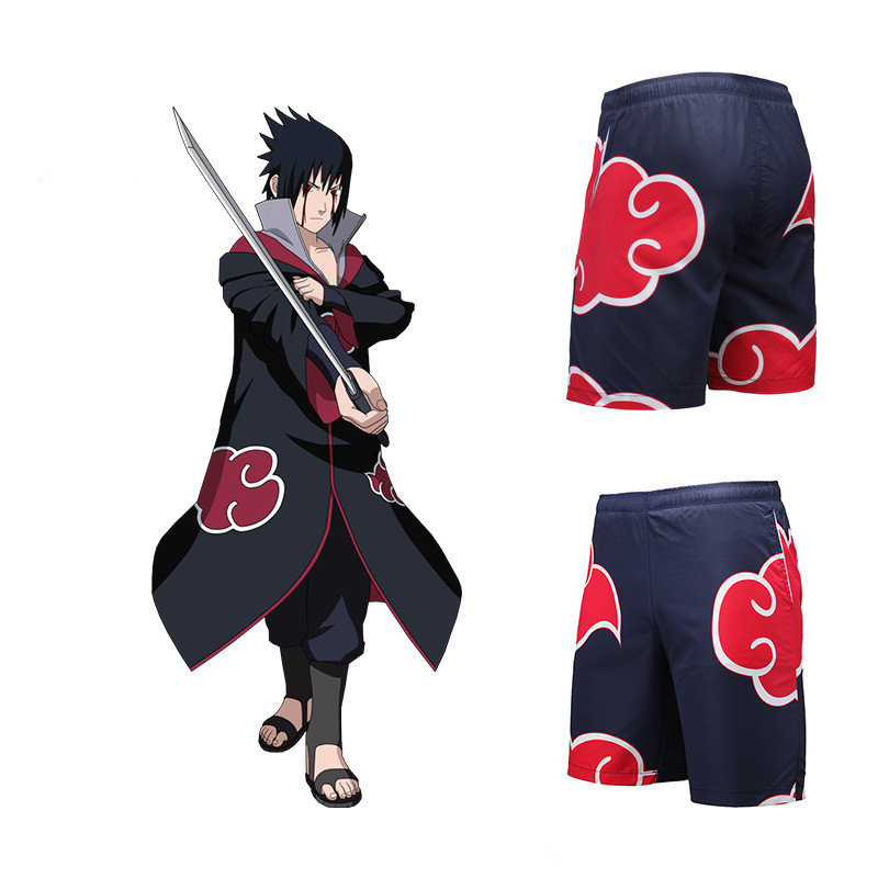 

Asian Size Japan Anime Naruto Sasuke Fire Cloud Cosplay Costume Summer Beach Quick-dry Loose Shorts Pants