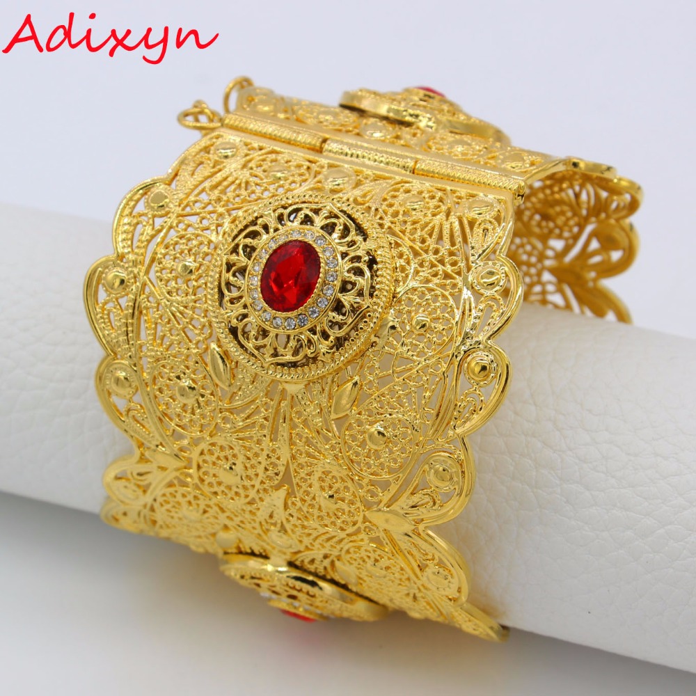 

Adixyn 72MM Big Bangle Women Gold Color Dubai Style Jewelry Luxury African Wedding Bracelets W/Stone Arab Middle East N13012, Black