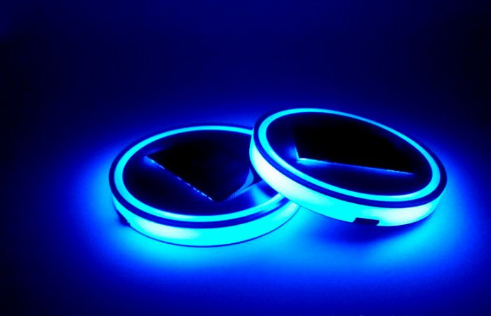 

Blue LED Solar Car Cup Mat Anti Slip Bottle Holder Pad Drinks Coaster Built-in Vibration Light Sensor