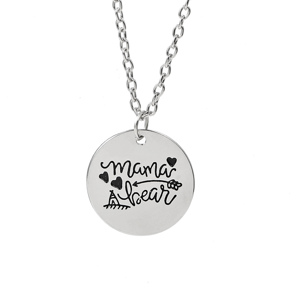 

12pcs/lot MAMA BEAR Engraved Disc Pendant Charms Necklace arrow love necklace Mother Day Gift Jewelry
