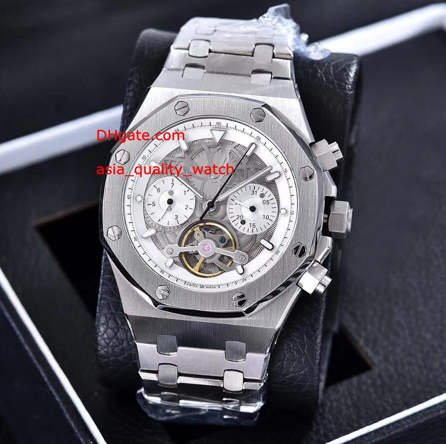 

4 Style men Luxury Skeleton watch 44MM 26347TI.GG.D004CA.02 brown Dial Tourbillon Stainless Steel bracelet Automatic Mens Watch Watches