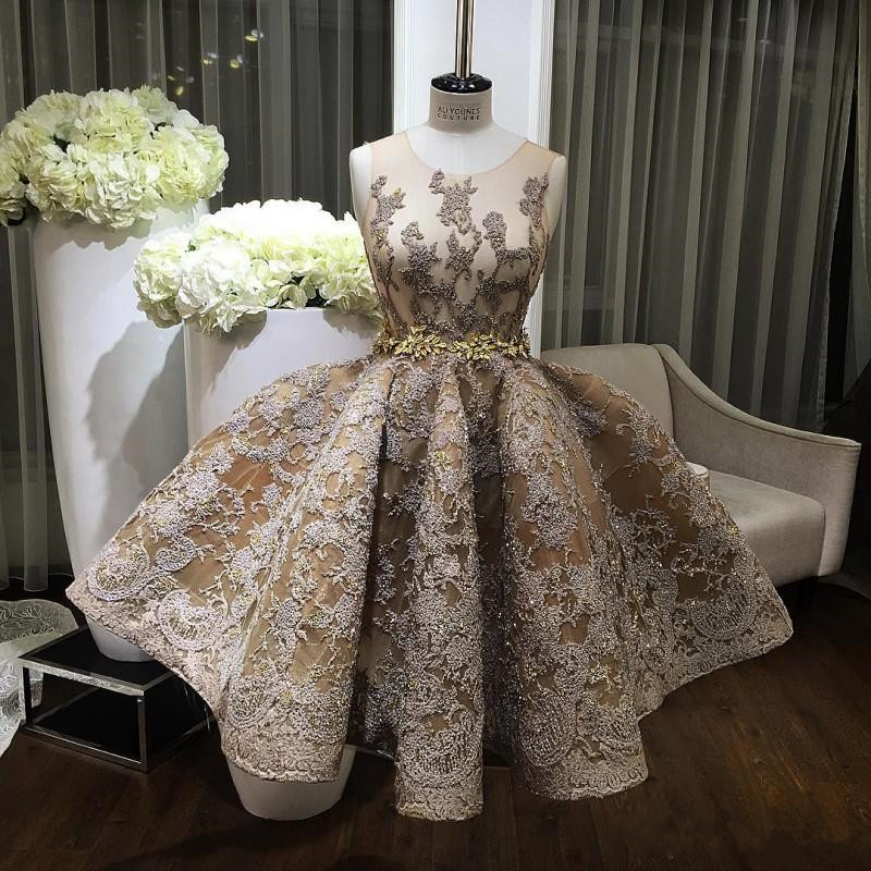 

2020 Crystal Prom Dresses Puffy Skirt Gold Lace Dress Evening Gowns Short Jewel Ball Gown Special Occasion Dress Custom Made, Lavender