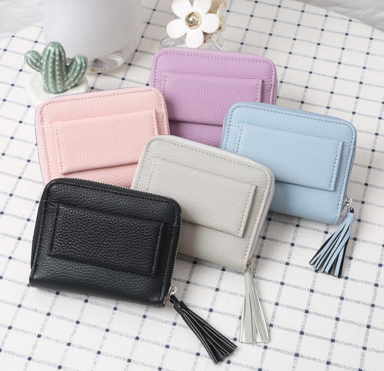 

Litchi pattern short ladies Korean wallet cute student buckle tassel wallet, Pink