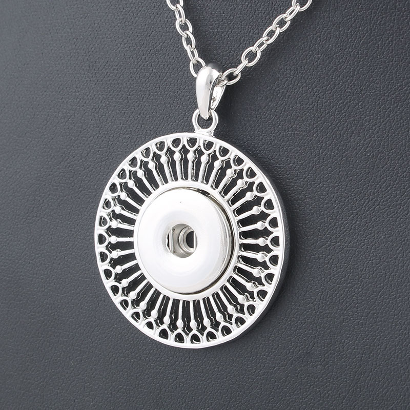 

Classic Round alloy 18mm snap button necklace & pendant jewelry with Link chain statement woman suspension DIY jewelry ZG038, Silver