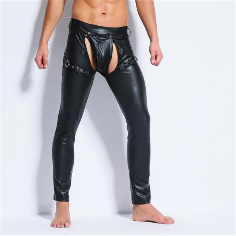 Mens PU Leather Pants Nightclub Slim Fit Trousers Muscle Skinny Pants Wetlook