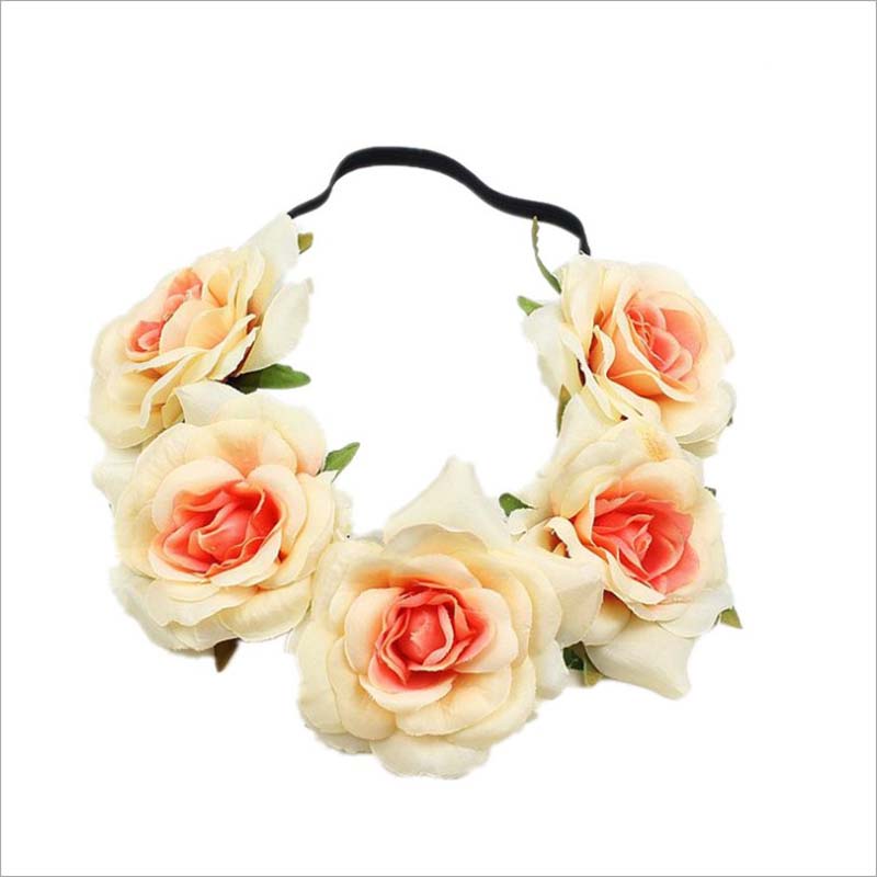 

Wedding Hair Jewelry Women's Bride Flower Headband Bohemian Style Floral Flowerr Garland Hairband Ladies Girl Elastic Beach Hair Accessories, Slivery;golden