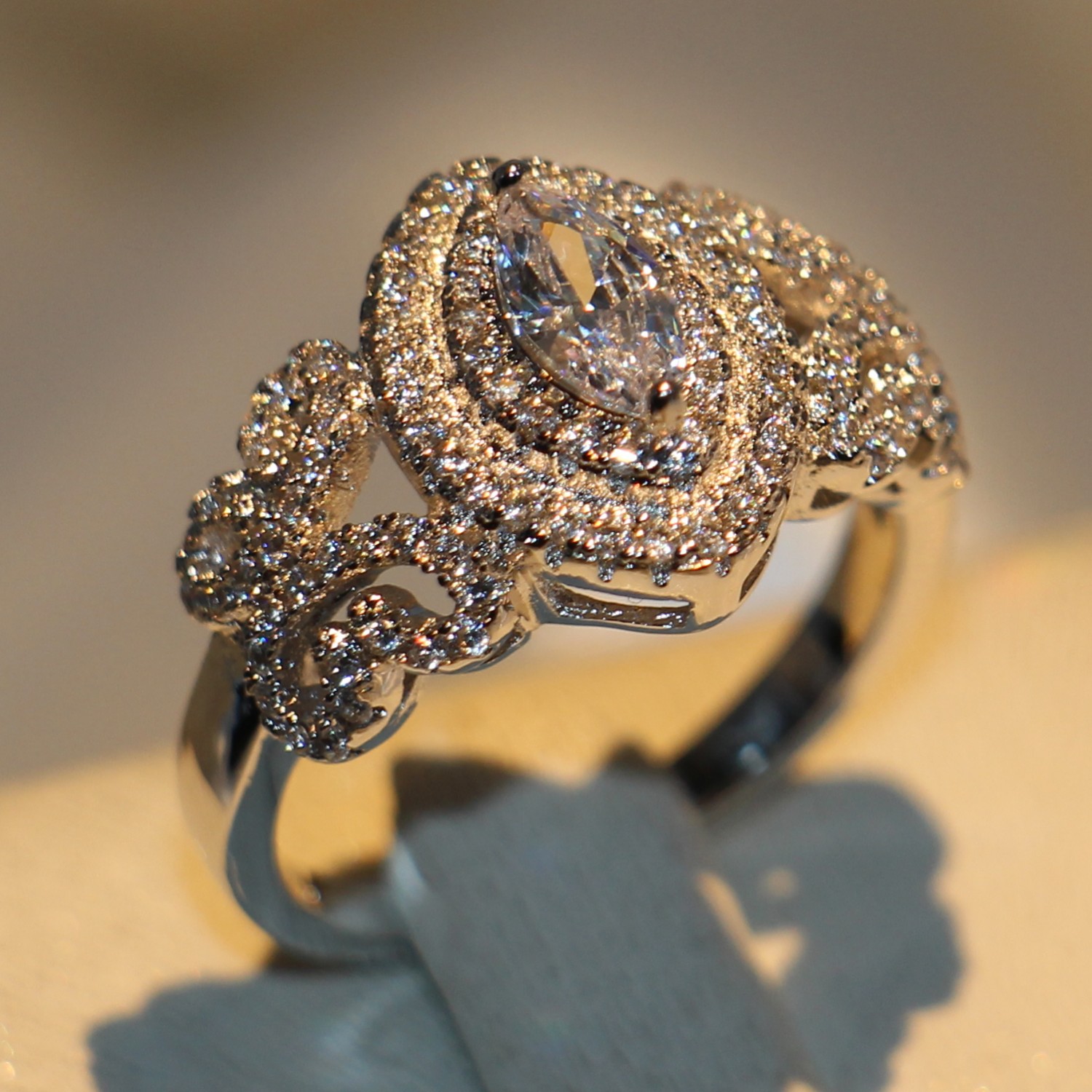 

Size 5-11 New arrival Stunning 925 Sterling Silver Horse Eye White Sapphire CZ Diamond Gemstones Enternity Women Wedding Band Pave Ring Gift, Slivery;golden