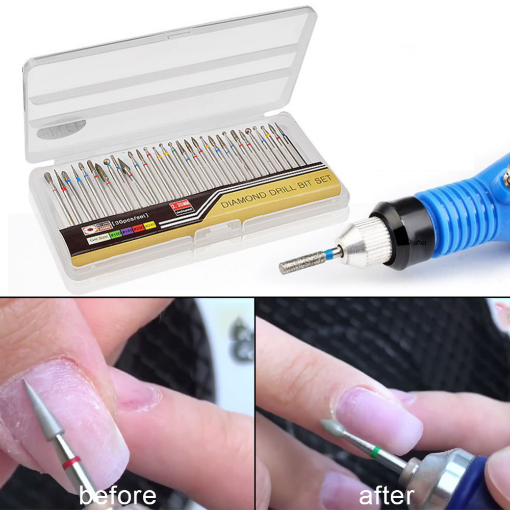 

30 PCS 2.35mm Nail Drill Bits Electric Drill Manicure Machine Cutter Device Ceramic Flame Bits Nail Art Salon Tool Set