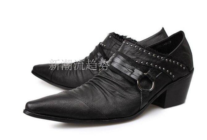 

2018 Autumn Punk Derby Oxfords Japanese Style pointed toe shoes high-heeled Man's Leather Shoes Wedding/Stage/Business Shoes for Man EU38-46, Black