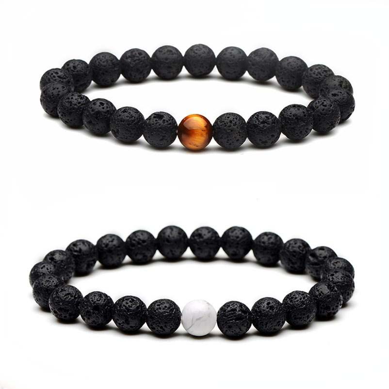 

8mm Natural Black Lava Stone Beads Tiger Eye Turquoise Bracelet DIY Essential Oil Diffuser Bracelet for women men jewelry