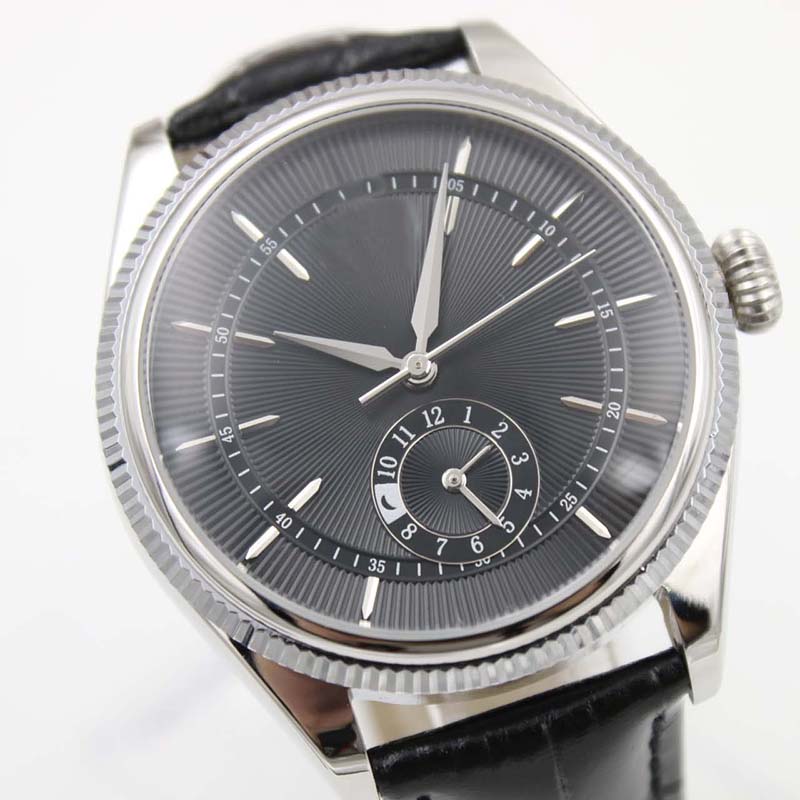 

Brand New Dual Time Cellini Polished Silver Dial Automatic Mechanical Watch Brown Leather Strap Perpetual Mens Watches