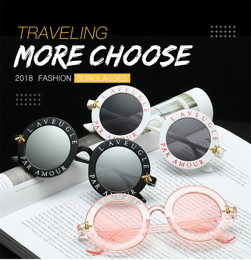

Trending products Bee women sunglasses pink fashion round letter pattern vintage black retro sunglasses women