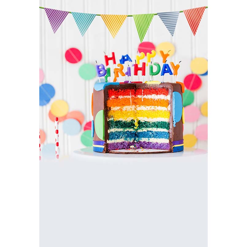 GoHeBe 10x7ft Vinyl Happy Birthday Photography Background Colorful Balloons Buntings Confetti Bokeh Haloes Brown Backdrop Child Kids Baby Birthday Party Banner Portrait Shoot Cake Smash